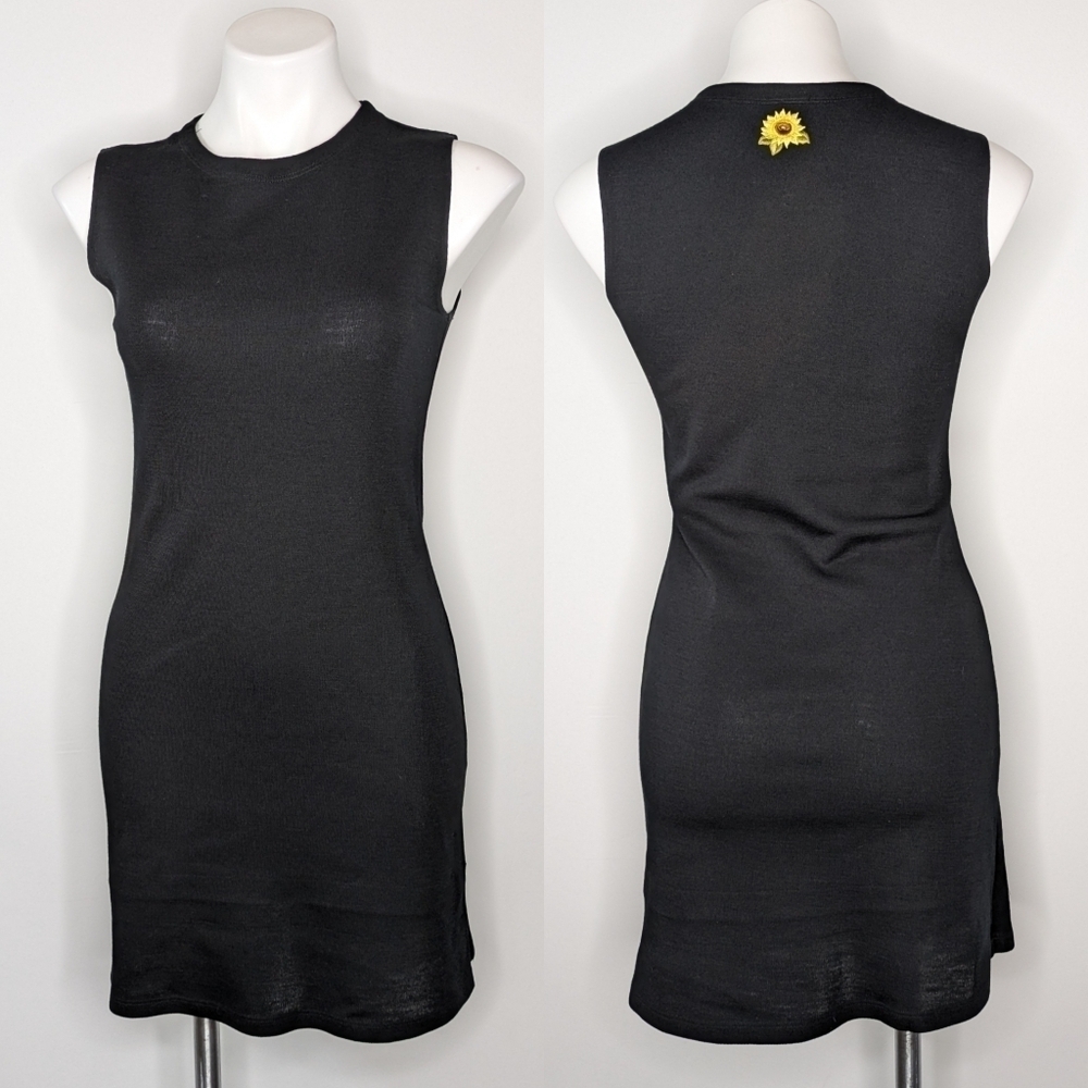 Vintage Sam black yellow sunflower sleeveless wool mini dress S